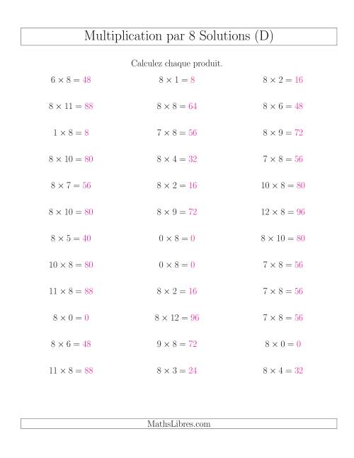 Règles de Multiplication Individuelles -- Multiplication par 8 -- Variation 0 à 12 (D) page 2