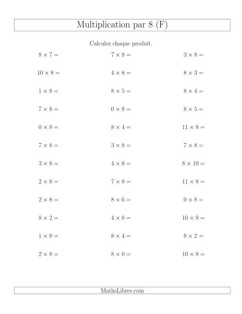 Règles de Multiplication Individuelles -- Multiplication par 8 -- Variation 0 à 12 (F)