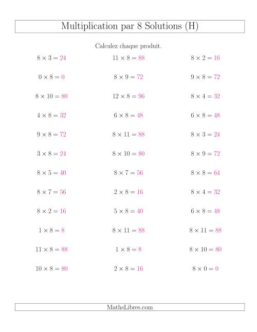 Règles de Multiplication Individuelles -- Multiplication par 8 -- Variation 0 à 12 (H) page 2