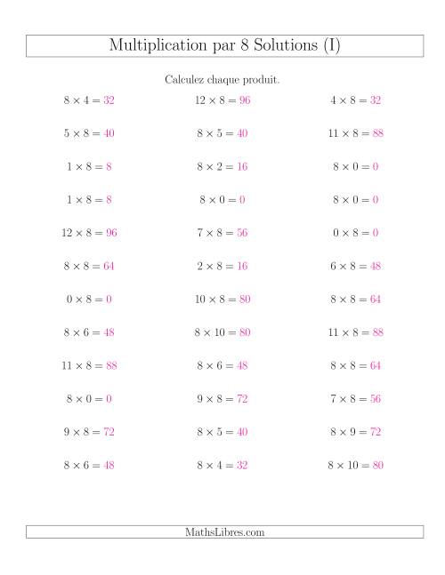 Règles de Multiplication Individuelles -- Multiplication par 8 -- Variation 0 à 12 (I) page 2