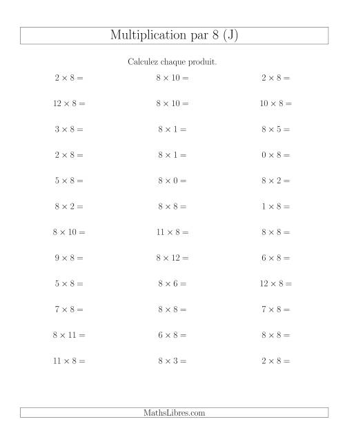 Règles de Multiplication Individuelles -- Multiplication par 8 -- Variation 0 à 12 (J)