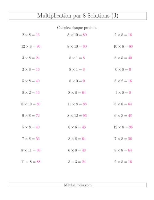 Règles de Multiplication Individuelles -- Multiplication par 8 -- Variation 0 à 12 (J) page 2