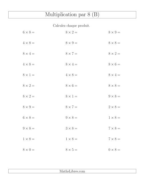 Règles de Multiplication Individuelles -- Multiplication par 8 -- Variation 0 à 9 (B)