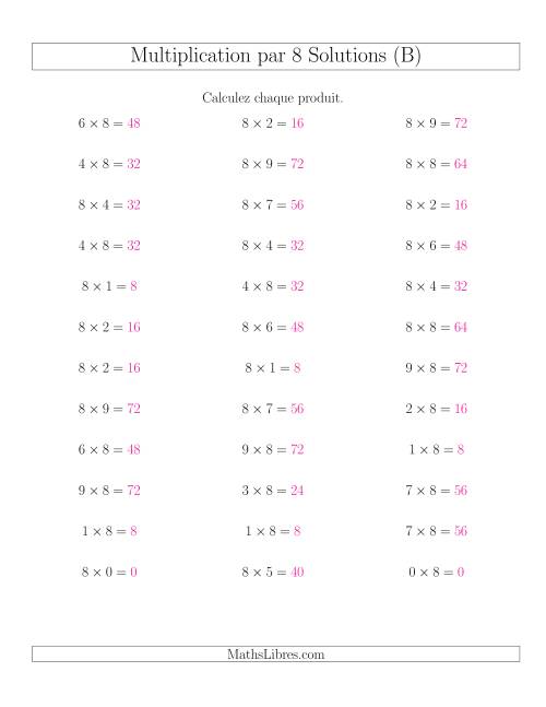 Règles de Multiplication Individuelles -- Multiplication par 8 -- Variation 0 à 9 (B) page 2