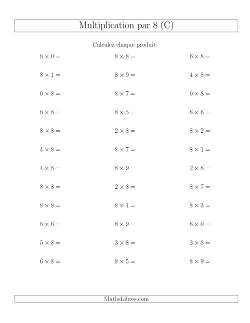 Règles de Multiplication Individuelles -- Multiplication par 8 -- Variation 0 à 9 (C)