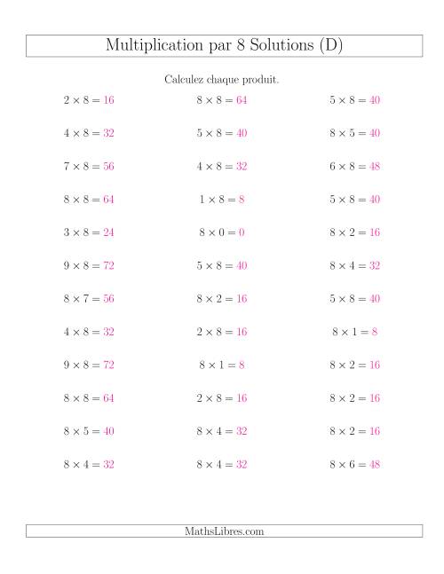 Règles de Multiplication Individuelles -- Multiplication par 8 -- Variation 0 à 9 (D) page 2