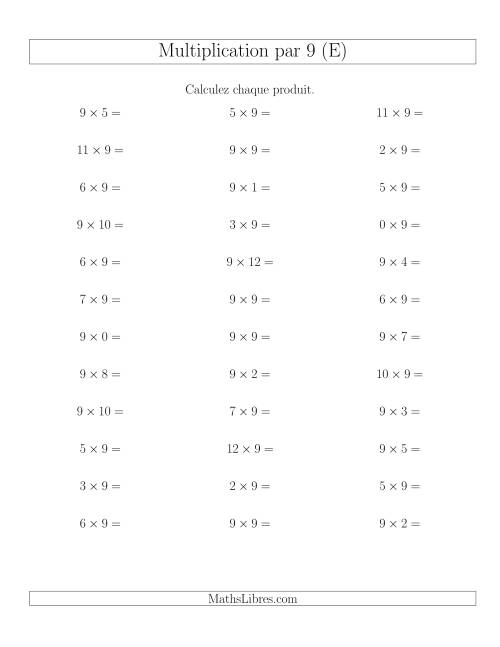 Règles de Multiplication Individuelles -- Multiplication par 9 -- Variation 0 à 12 (E)