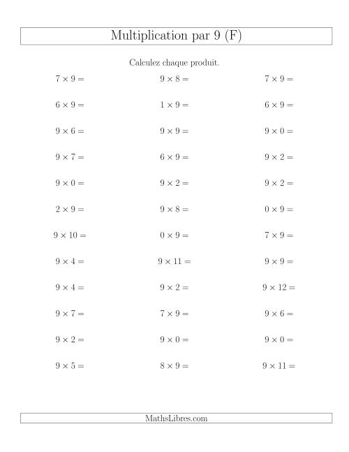 Règles de Multiplication Individuelles -- Multiplication par 9 -- Variation 0 à 12 (F)