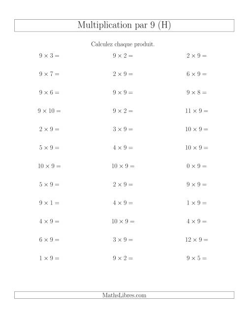 Règles de Multiplication Individuelles -- Multiplication par 9 -- Variation 0 à 12 (H)