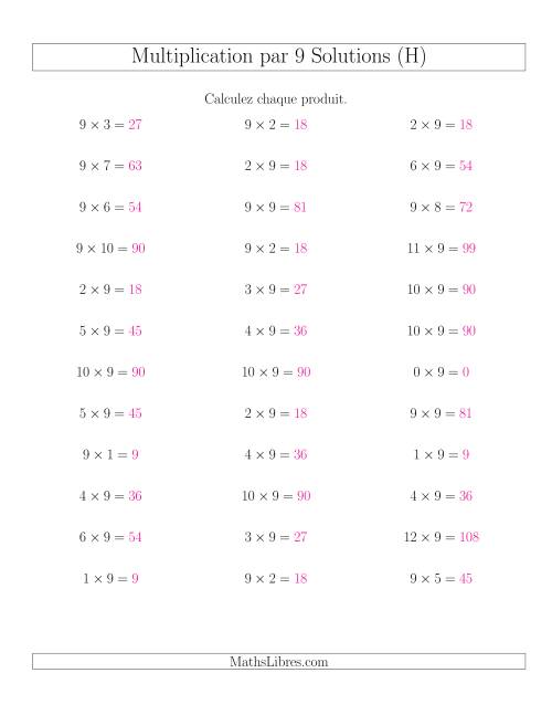 Règles de Multiplication Individuelles -- Multiplication par 9 -- Variation 0 à 12 (H) page 2