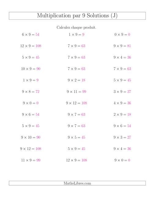 Règles de Multiplication Individuelles -- Multiplication par 9 -- Variation 0 à 12 (J) page 2