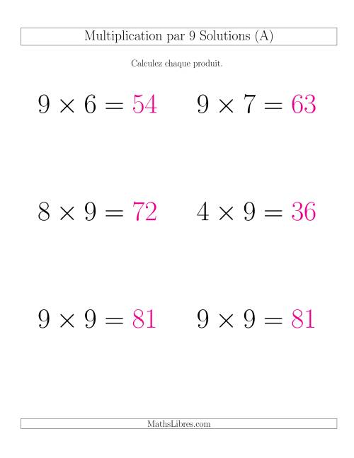 Règles de Multiplication Individuelles -- Multiplication par 9 -- Variation 0 à 9 (Gros Caractères) page 2