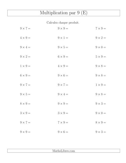 Règles de Multiplication Individuelles -- Multiplication par 9 -- Variation 0 à 9 (E)