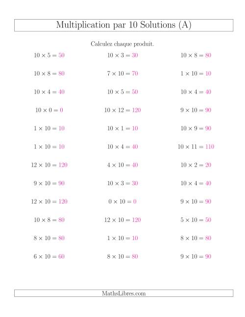 Règles de Multiplication Individuelles -- Multiplication par 10 -- Variation 0 à 12 (A) page 2