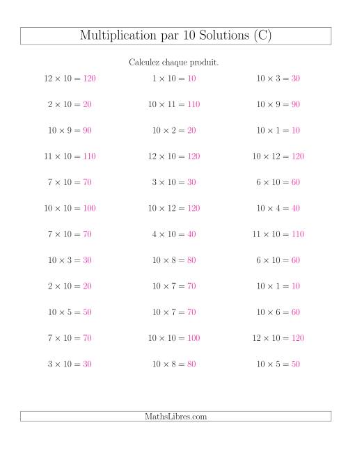 Règles de Multiplication Individuelles -- Multiplication par 10 -- Variation 0 à 12 (C) page 2