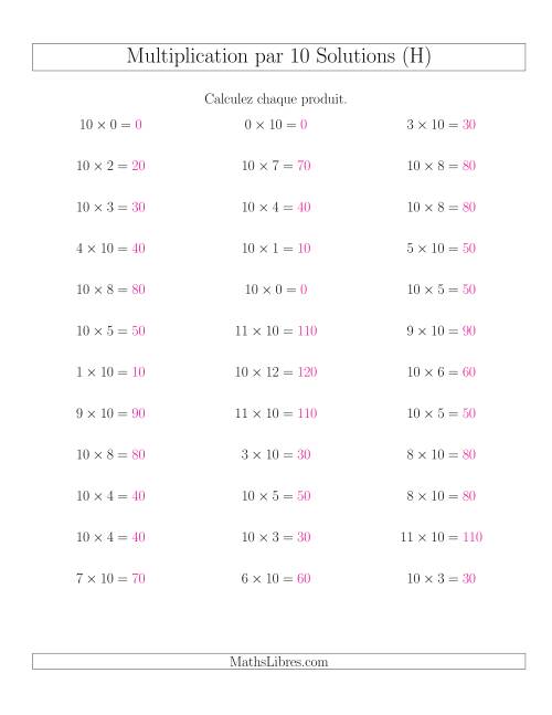 Règles de Multiplication Individuelles -- Multiplication par 10 -- Variation 0 à 12 (H) page 2