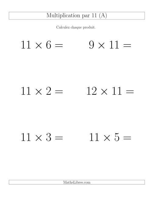 Règles de Multiplication Individuelles -- Multiplication par 11 -- Variation 0 à 12 (Gros Caractères)