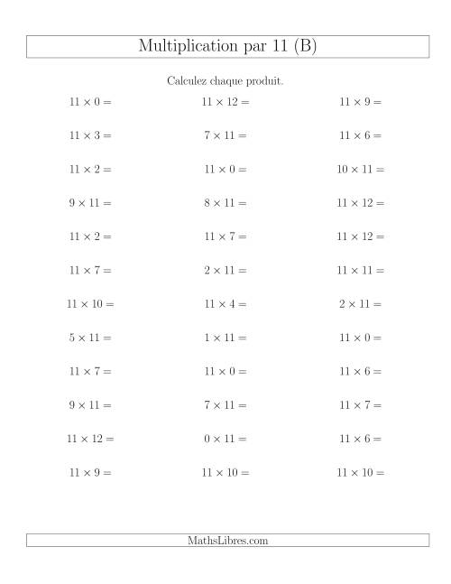 Règles de Multiplication Individuelles -- Multiplication par 11 -- Variation 0 à 12 (B)