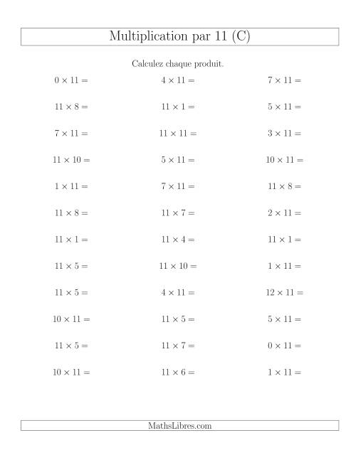 Règles de Multiplication Individuelles -- Multiplication par 11 -- Variation 0 à 12 (C)