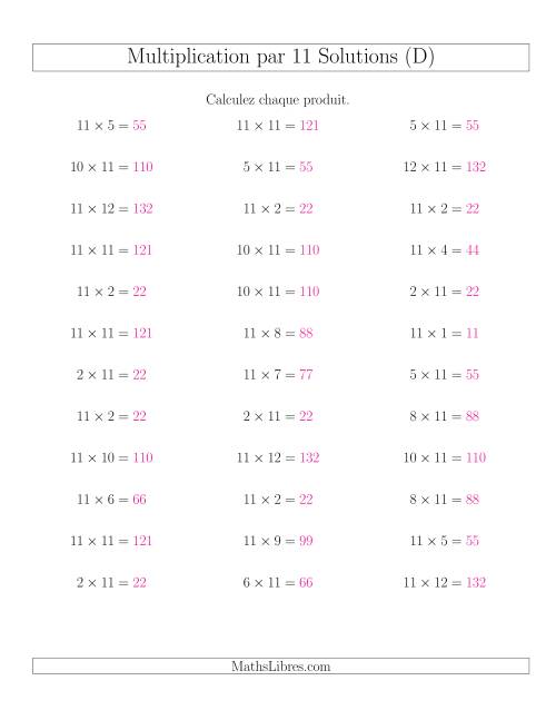 Règles de Multiplication Individuelles -- Multiplication par 11 -- Variation 0 à 12 (D) page 2