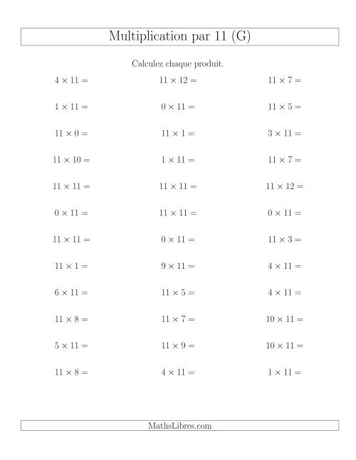 Règles de Multiplication Individuelles -- Multiplication par 11 -- Variation 0 à 12 (G)