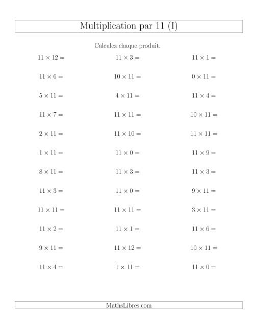 Règles de Multiplication Individuelles -- Multiplication par 11 -- Variation 0 à 12 (I)