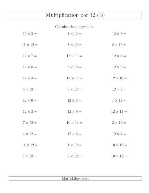 Règles de Multiplication Individuelles -- Multiplication par 12 -- Variation 0 à 12 (B)