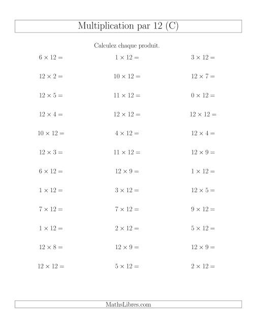Règles de Multiplication Individuelles -- Multiplication par 12 -- Variation 0 à 12 (C)