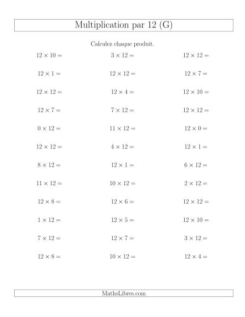 Règles de Multiplication Individuelles -- Multiplication par 12 -- Variation 0 à 12 (G)