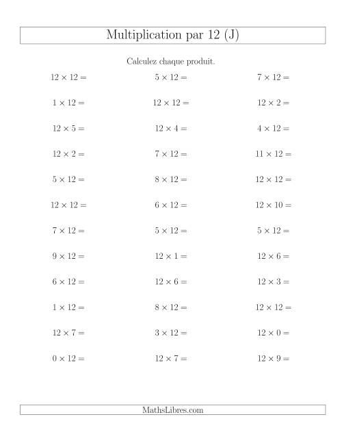 Règles de Multiplication Individuelles -- Multiplication par 12 -- Variation 0 à 12 (J)