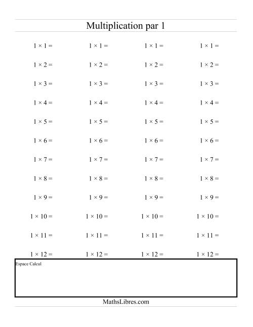 Multiplications Répétées -- Multiplication par 1 (A)