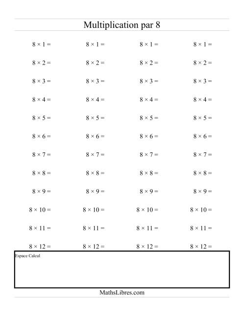 Multiplications Répétées -- Multiplication par 8 (H)