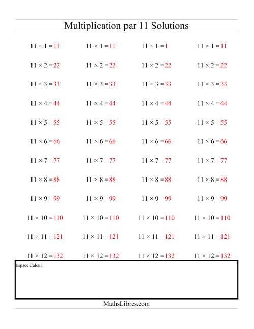Multiplications Répétées -- Multiplication par 11 (K) page 2