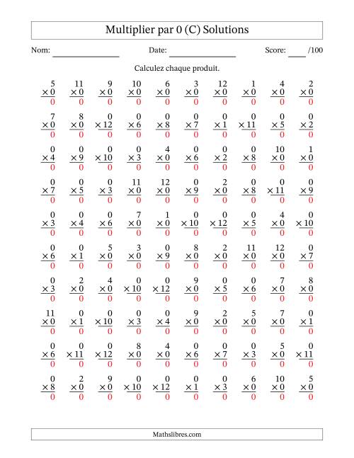 Multiplier (1 à 12) par 0 (100 Questions) (C) page 2