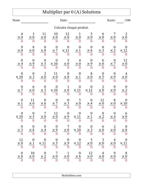Multiplier (1 à 12) par 0 (100 Questions) (Tout) page 2