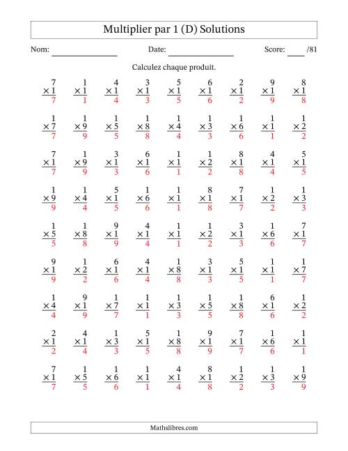 Multiplier (1 à 9) par 1 (81 Questions) (D) page 2