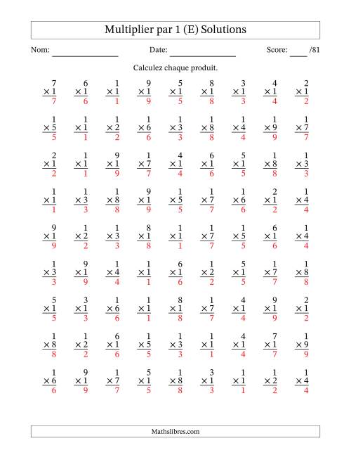 Multiplier (1 à 9) par 1 (81 Questions) (E) page 2