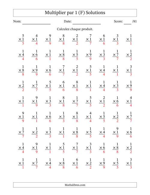 Multiplier (1 à 9) par 1 (81 Questions) (F) page 2