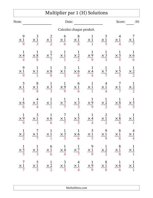 Multiplier (1 à 9) par 1 (81 Questions) (H) page 2