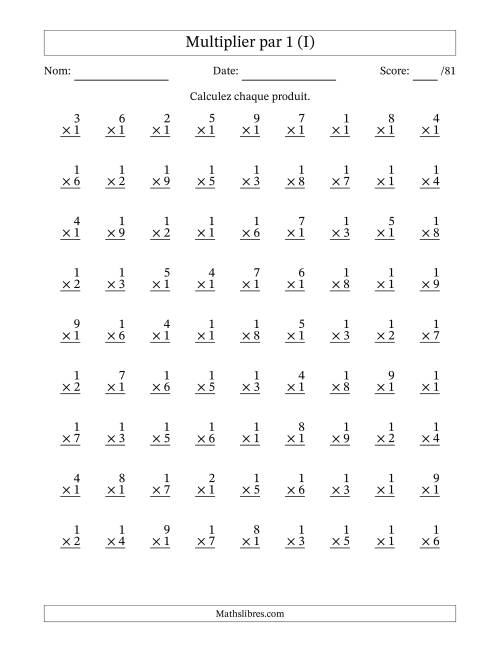 Multiplier (1 à 9) par 1 (81 Questions) (I)