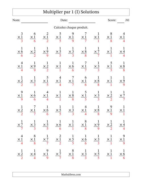 Multiplier (1 à 9) par 1 (81 Questions) (I) page 2