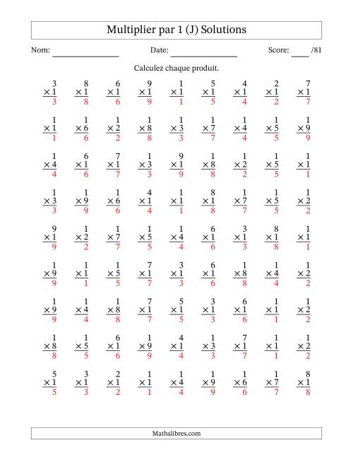Multiplier (1 à 9) par 1 (81 Questions) (J) page 2