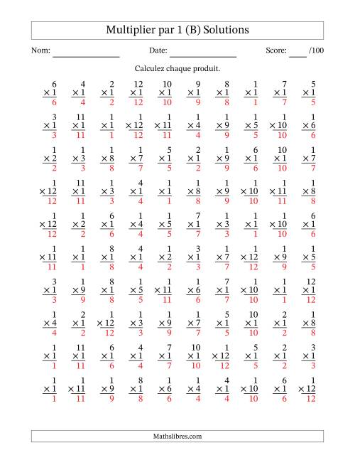 Multiplier (1 à 12) par 1 (100 Questions) (B) page 2