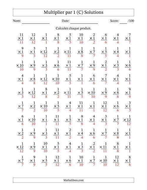 Multiplier (1 à 12) par 1 (100 Questions) (C) page 2
