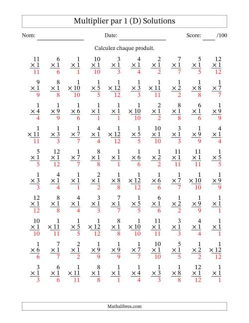 Multiplier (1 à 12) par 1 (100 Questions) (D) page 2