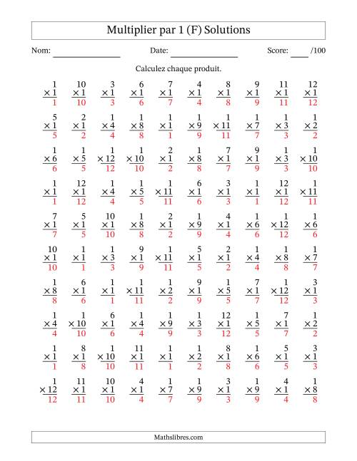 Multiplier (1 à 12) par 1 (100 Questions) (F) page 2