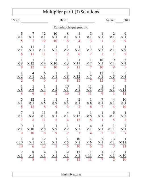Multiplier (1 à 12) par 1 (100 Questions) (I) page 2