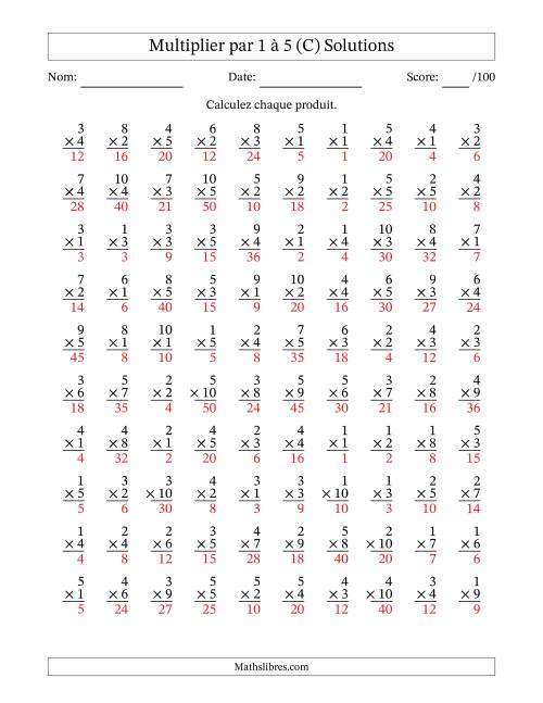 Multiplier (1 à 10) par 1 à 5 (100 Questions) (C) page 2