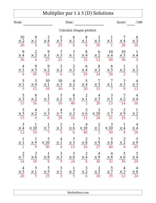 Multiplier (1 à 10) par 1 à 5 (100 Questions) (D) page 2