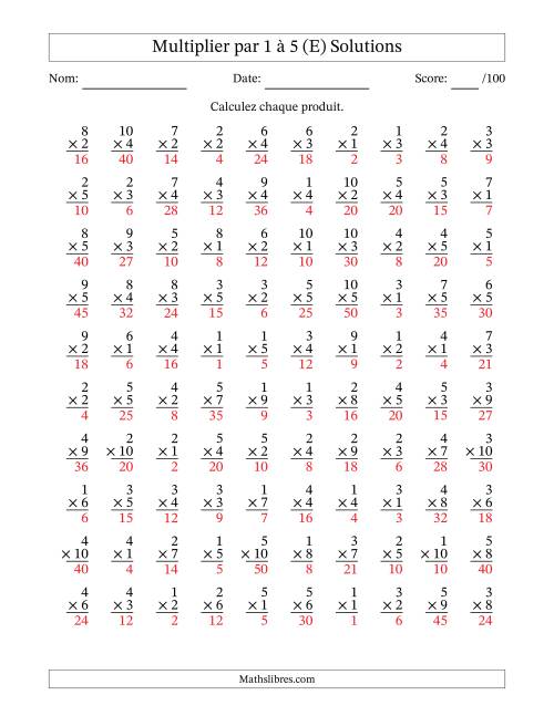 Multiplier (1 à 10) par 1 à 5 (100 Questions) (E) page 2